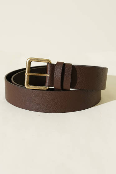 Kroko Görünümlü Metal Tokalı Kemer Acı Kahve - Deri Kemer