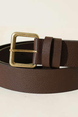 Kroko Görünümlü Metal Tokalı Kemer Acı Kahve - Deri Kemer