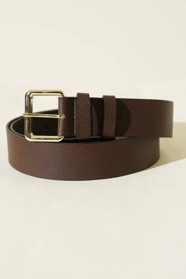 Kroko Görünümlü Metal Tokalı Kemer Gold Kahve - Deri Kemer