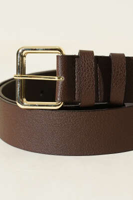 Kroko Görünümlü Metal Tokalı Kemer Gold Kahve - Deri Kemer