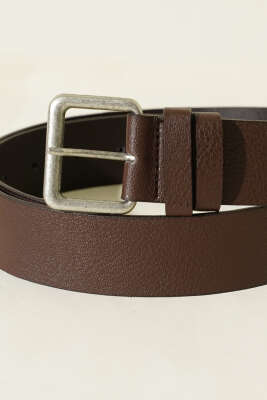 Kroko Görünümlü Metal Tokalı Kemer Kahve - Deri Kemer