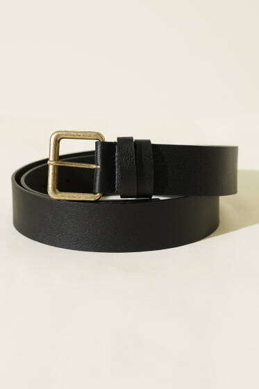 Kroko Görünümlü Metal Tokalı Kemer Siyah - Deri Kemer