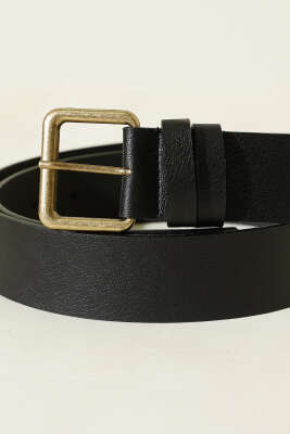 Kroko Görünümlü Metal Tokalı Kemer Siyah - Deri Kemer