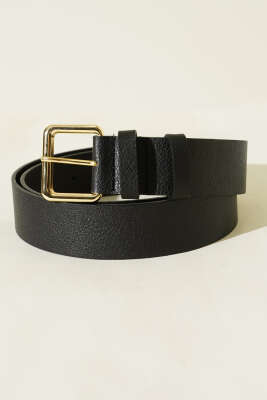 Kroko Görünümlü Metal Tokalı Kemer Siyah Gold 