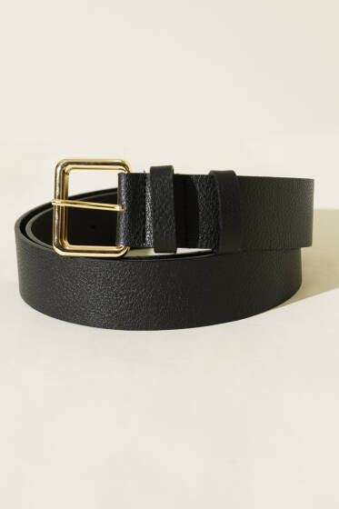 Kroko Görünümlü Metal Tokalı Kemer Siyah Gold - Deri Kemer