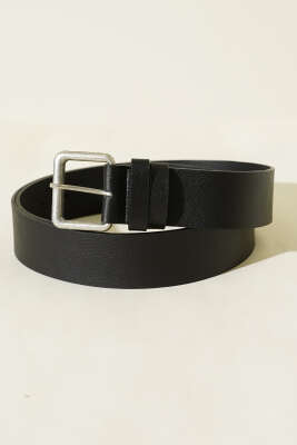 Kroko Görünümlü Metal Tokalı Kemer Siyah Gümüş 