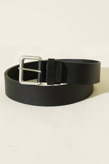 Kroko Görünümlü Metal Tokalı Kemer Siyah Gümüş - Deri Kemer