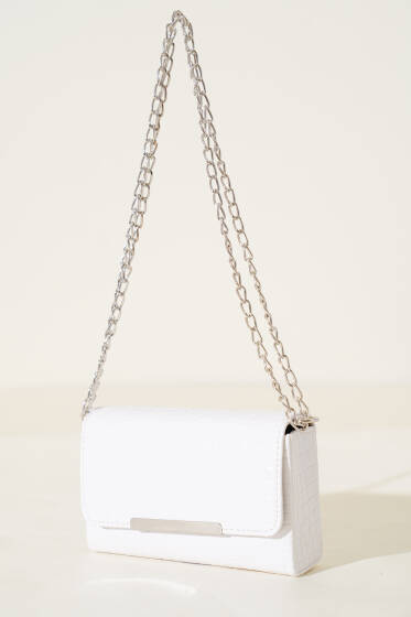 Kroko Mıknatıslı Zincir Askılı Çanta Beyaz - Kol Çantası