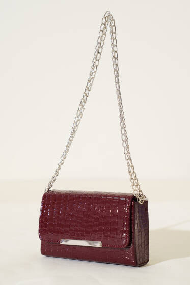 Kroko Mıknatıslı Zincir Askılı Çanta Vişne - Kol Çantası