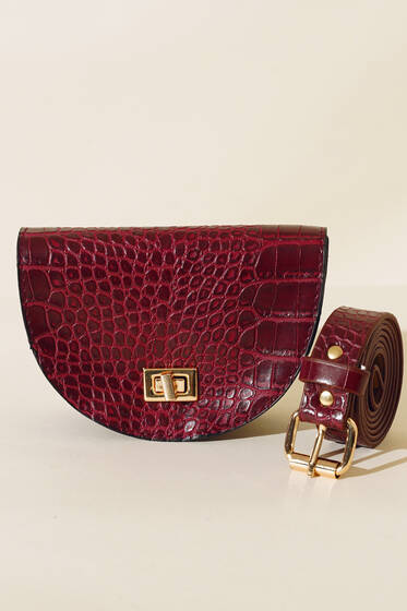 Kroko Oval Bel Çantası Bordo - Bel Çantası