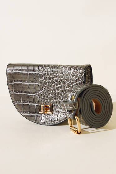 Kroko Oval Bel Çantası Füme - Bel Çantası