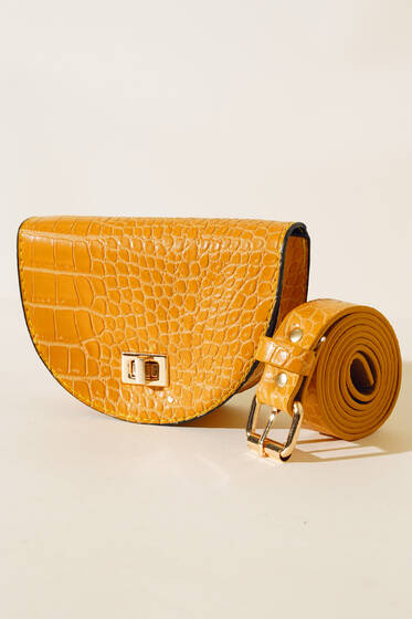 Kroko Oval Bel Çantası Hardal - Bel Çantası