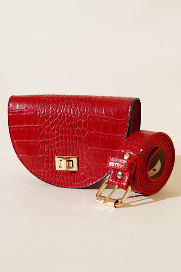 Kroko Oval Bel Çantası Kırmızı - Bel Çantası