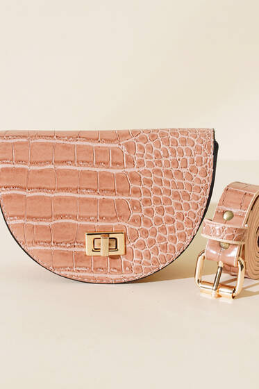 Kroko Oval Bel Çantası Pudra - Bel Çantası