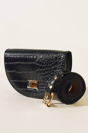 Kroko Oval Bel Çantası Siyah - Bel Çantası