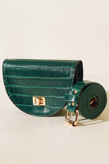 Kroko Oval Bel Çantası Zümrüt Yeşili - Bel Çantası