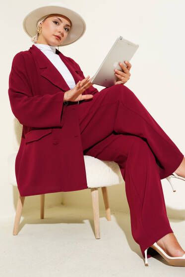 Kruvaze Basic İkili Takım Bordo - İkili Takım