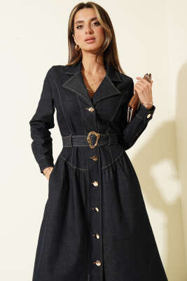 Kruvaze Boydan Düğmeli Kot Elbise Kot - Kadın Giyim Modelleri