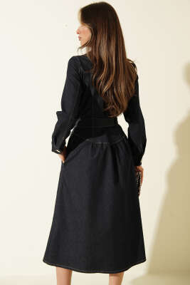 Kruvaze Boydan Düğmeli Kot Elbise Kot - Kadın Giyim Modelleri