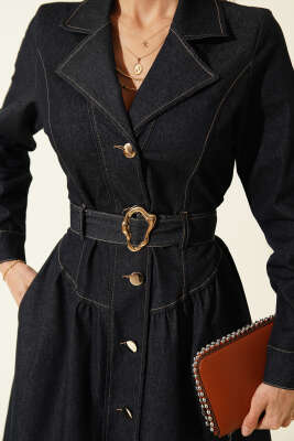 Kruvaze Boydan Düğmeli Kot Elbise Kot - Kadın Giyim Modelleri