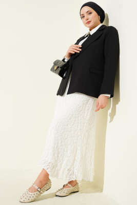 Kruvaze Çizgi Astarlı Blazer Ceket Siyah - Ceket