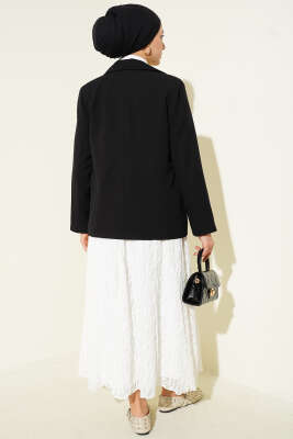 Kruvaze Çizgi Astarlı Blazer Ceket Siyah - Ceket