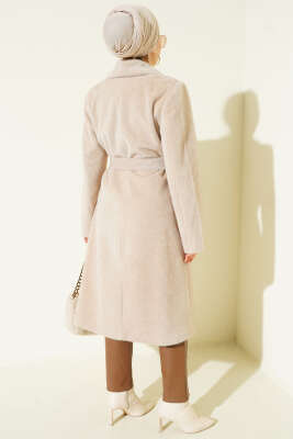 Kruvaze Gold Düğmeli Kaşe Kaban Bej - Kaban