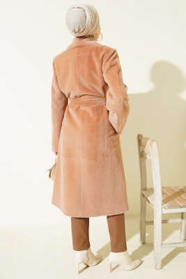 Kruvaze Gold Düğmeli Kaşe Kaban Camel - Kaban