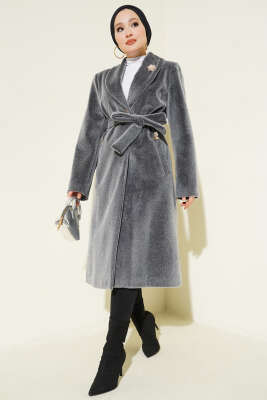 Kruvaze Gold Düğmeli Kaşe Kaban Füme - Kaban