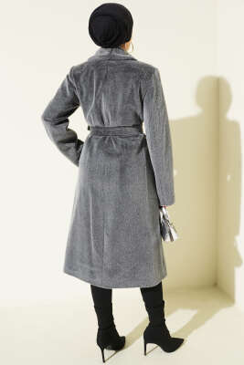 Kruvaze Gold Düğmeli Kaşe Kaban Füme - Kaban