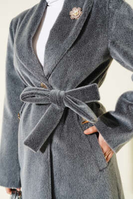 Kruvaze Gold Düğmeli Kaşe Kaban Füme - Kaban