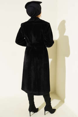 Kruvaze Gold Düğmeli Kaşe Kaban Siyah - Kaban