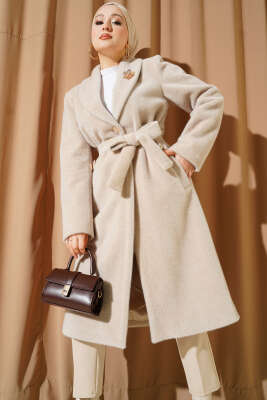 Kruvaze Gold Düğmeli Kaşe Kaban Taş 