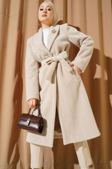 Kruvaze Gold Düğmeli Kaşe Kaban Taş - Kaban