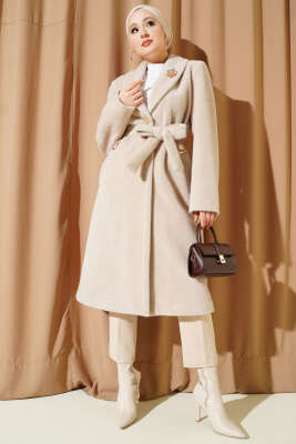 Kruvaze Gold Düğmeli Kaşe Kaban Taş - Kaban