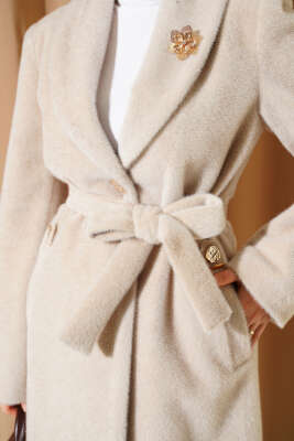 Kruvaze Gold Düğmeli Kaşe Kaban Taş - Kaban