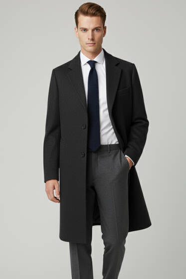 Kruvaze İki Düğmeli Erkek Kaşe Kaban Antrasit - Erkek Kaban