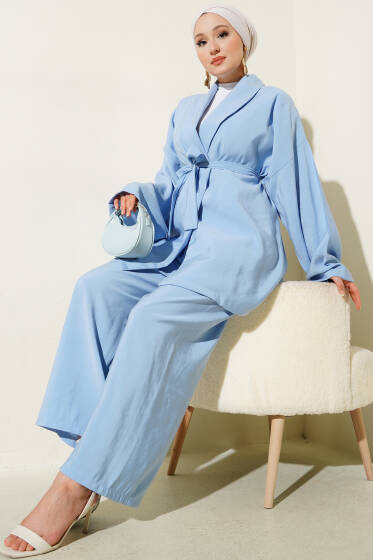 Kruvaze Kimono İkili Takım Bebe Mavi - İkili Takım