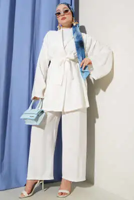 Kruvaze Kimono İkili Takım Beyaz 