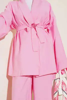 Kruvaze Kimono İkili Takım Pembe - İkili Takım