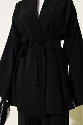Kruvaze Kimono İkili Takım Siyah - İkili Takım