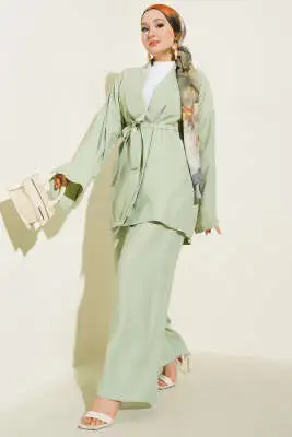 Kruvaze Kimono İkili Takım Su Yeşili 