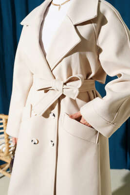 Kruvaze Yaka Altı Düğmeli Kaşe Kaban Taş - Kaban