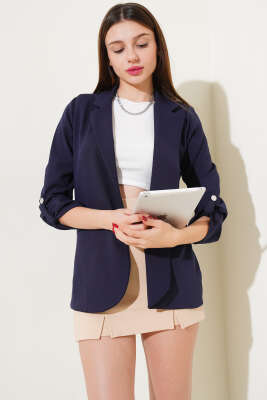 Kruvaze Yaka Basic Ceket Lacivert - Kadın Giyim Modelleri
