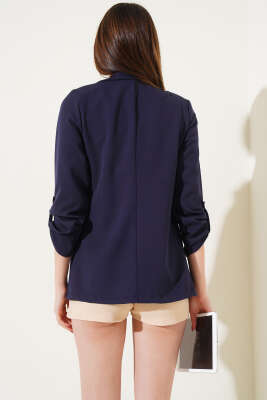 Kruvaze Yaka Basic Ceket Lacivert - Kadın Giyim Modelleri