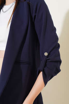 Kruvaze Yaka Basic Ceket Lacivert - Kadın Giyim Modelleri