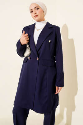Kruvaze Yaka Blazer Ceketli İkili Takım Lacivert - İkili Takım