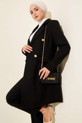 Kruvaze Yaka Blazer Ceketli İkili Takım Siyah - ARANLI TEKSTİL