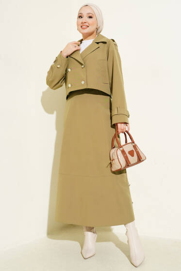 Kruvaze Yaka Ceket Etekli İkili Takım Nefti - İkili Takım
