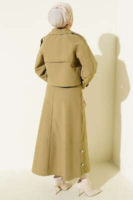 Kruvaze Yaka Ceket Etekli İkili Takım Nefti - İkili Takım